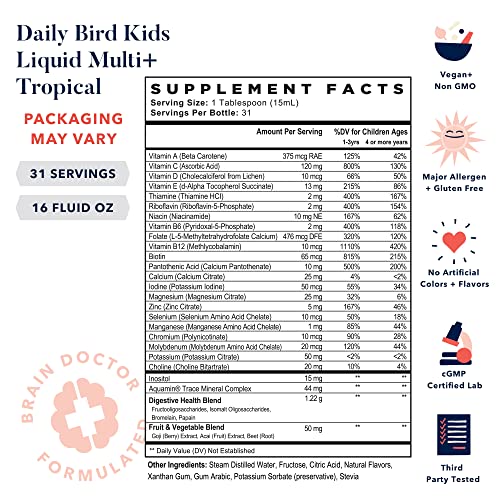 Daily Bird Liquid Multivitamins for Kids, Methylfolate, Methylated