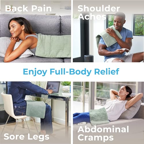 Pure Enrichment PureRelief XL Heating Pad - 12" x 24" Electric Heating Pad for Back Pain & Cramps, 6 Heat Settings, FSA/HSA Eligible, Soft Machine Wash Fabric, Auto-Off & Moist Heat (Zen Green)