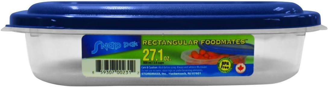 Storemaxx Foodmates 231 Rectangle Food Storage Container with Clear/Blue Lid, 27.1 oz, Slate Blue/Opaque