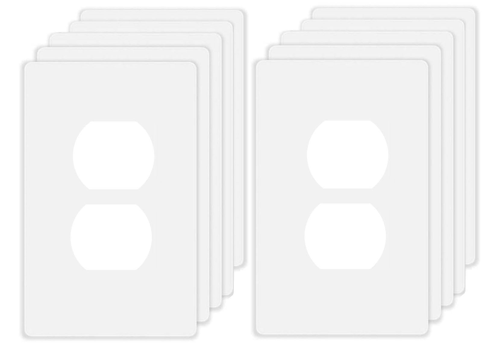 Screwless Duplex Receptacle Outlet Cover Wall Plates 1-Gang Duplex Switch Outlet Electrical Cover Plate Unbreakable Thermoplastic Faceplate for Decorative Receptacle Outlet Switch, White (10 Pack)