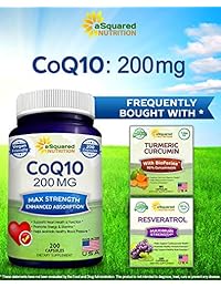 Pure CoQ10 (200 cápsulas, alta potencialidad 200 mg) – Almohadillas de suplemento de...