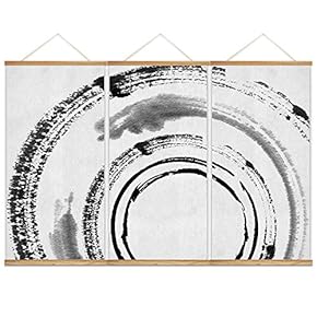 3 Panel Hanging Poster NO Magnetic Wooden Framed, Ink and Zen Home Wall Canvas Prints Decoration Ready to Hang - 18"x36"x3 Panels