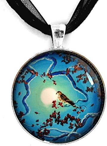 Laura Milnor Iverson Merlin Falcon in a White Oak Tree Handmade Jewelry Art Pendant
