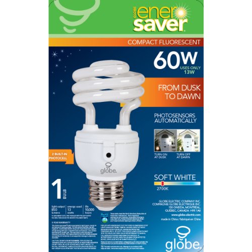 Globe Electric 00944 60watt Enersaver Photo Sensor Compact Fluorescent