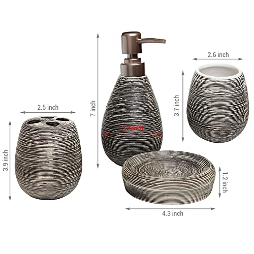 MyGift 4 Piece Textured Ceramic Brown Bathroom Accessory Set Includes