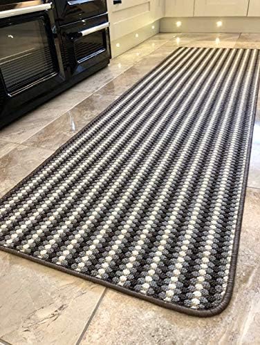 Jollys NEW EBONY GREY CREAM COLOURED MODERN WASHABLE NON SLIP KITCHEN UTILITY HALL LONG RUNNER DOOR MAT RUG (7 (80X150CM)
