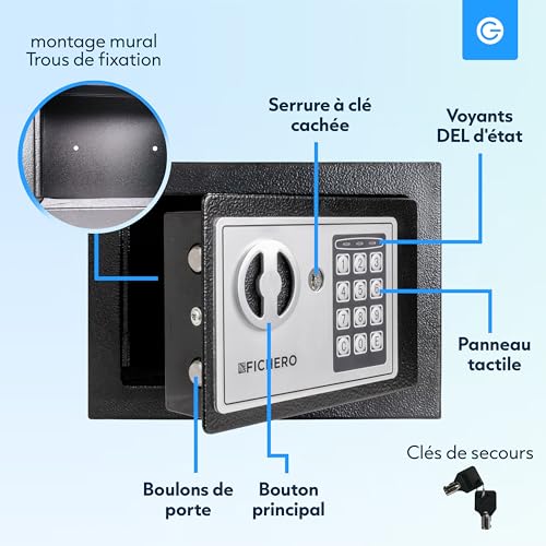 Silvergear Small Code Safe | Steel Safe with Electronic Lock with Digit Code | 2 Keys and Code for Storing Money, Jewellery & Valuables | 17 x 23 x 17 cm | Black
