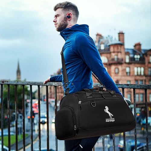 Marengo Durable Gym Bag with Wet Shoes Compartment Lightweight Travel Bags for Men Women Waterproof Duffle Bag for Carryon Overnight Weekend Getaway Sports Yoga Mommy Maternity Hospital Black