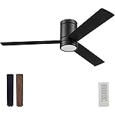 Prominence Home Espy Modern 52 Inch Ceiling Fan with Light, LED, Remote Control, Flush Mount Indoor Fan with 3 Blades, Matte 