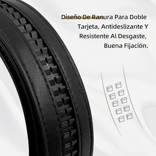 FEFLO Men's Leather Belt, Elegant Black Buckle Ratchet Automatic Closure Leather Without Holes Belt, Width 35 mm, Size Adjustable, Suitable for Suit Jeans