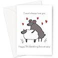 I Wool Always Love You Happy 7th Wedding Anniversary Greeting Card | Wool 7 Year Funny Wedding Anniversary Card, Seventh Anniversary Card For Husband Or Wife, Him Or Her, Wool Joke Anniversary Card