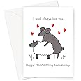 I Wool Always Love You Happy 7th Wedding Anniversary Greeting Card | Wool 7 Year Funny Wedding Anniversary Card, Seventh Anni