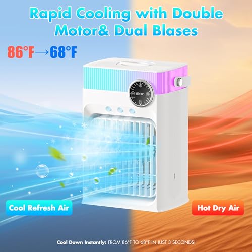 Portable Air Conditioners, Mini AC Unit Cooling Fan for Bedroom,1200ML Small Air Cooler Fans with Remote, 3 Mist,3 Speed,8 Light,2-8H Timer Personal AC Portable for Office Camping Car Desk(White)