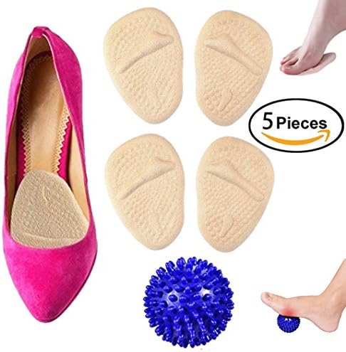 Ball of Foot Cushions, Metatarsal Pads for Women (2 Pairs Foot Pads) Medical Gel Forefoot Shoe Inserts for High Heels to Pain Relief Includes Foot Massage Ball