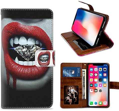 Wallet Case for iPhone Xs Case, iPhone X, PU Leather Shock-Absorption Bumper Cover, Flip Folio Lips Design Vampire Case with Kickstand