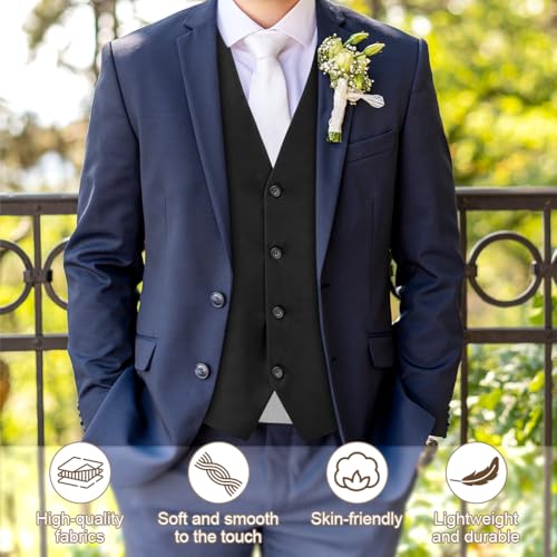 BSBUY Men's Formal Vest, Black Men's Dress Vest with Pocket, Elegant Men's Suit Vest, Wedding Party Business