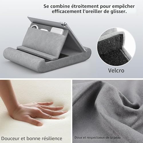 CreaDream Tablet Stand, Knee Stand, Bed and Desk Stand with Pocket and Stylus Holder, for 4-13 Inch Tablets, such as iPad Pro 11, 13, Air, Mini, Kindle, Galaxy Tab, Grey