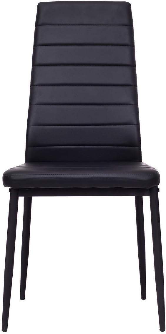 IDS Online 7 Pieces Modern Glass Dining Table Set Faxu Leather With 6 Chairs Black. - Table & Chair Sets
