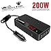 200W Car Power Inverter DC 12V to AC 110V Converter with Smart 4 USB Ports Adapter 2 AC Outlets Sockets Charger (Black)
