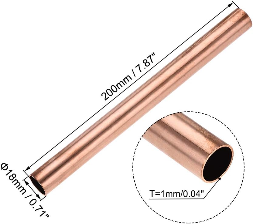 sourcing map Copper Round Tube, 18mm OD 1mm Wall Thickness 200mm Length Straight Pipe Tubing, 18mm x 1mm x 200mm - Image 3