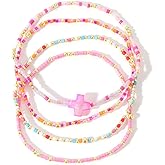 Winerbalaa Gold Colorful Beaded Bracelet Stack for Women,Stretch Cross Stackable Bracelets Fashion Holiday Birthday Accessories Jewelry Gift