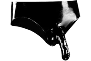 EXLATEX Mens Latex Briefs Underwear Rubber Shorts with Cock and Ball Sheath