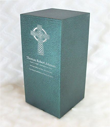 Amaranthine Urns - Celtic Cross Cremation Urn with Custom Engraving - Adult Size Funeral Urn for Ashes – Green Color Option - Eaton DL Style - Made in USA