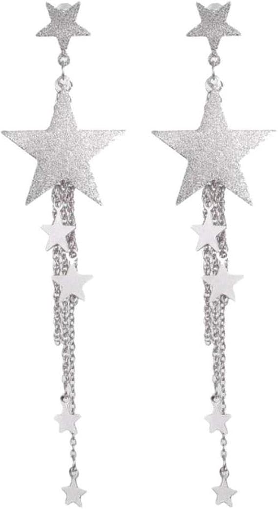Amazon スタータッセルイヤリング ドロップロングチェーン 五芒星 ダングルフラングルイヤリング ガールズ レディース ブローチ 通販
