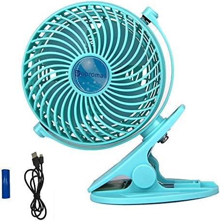 Bomwill Dopromal 5 Inch Clip-on Fan USB 360 Degree 2 Speed Tilt Adjustable Electric Personal Battery Clip Table Fan for Desk (B-Blue)