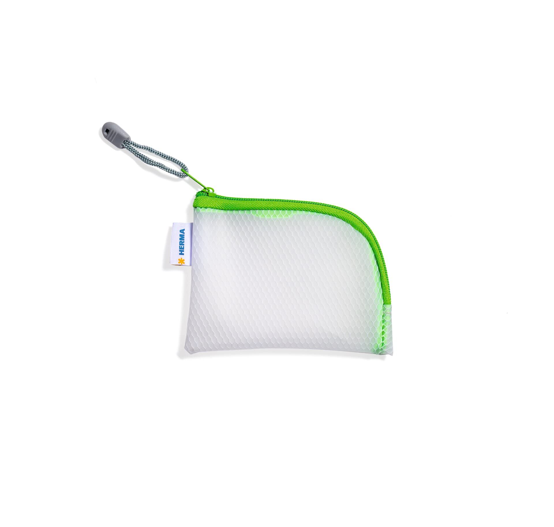 HERMA 20251 Zipped Travel Case A7 Transparent (14 x 10 cm) Small Lockable Clear Pocket with Zipper for Mobile Phone, Charging Cable, Cosmetics, Pens, Keys, Toiletry Bag in Green
