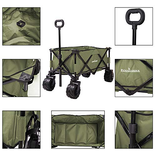 PATIO GUARDER Folding Collapsible Wagon Cart, All Terrain Utility Wagon, Heavy Duty Outdoor Garden Wagon with wheels - Perfect Use for Camping, Shopping, Picnic, Sports, Army Green