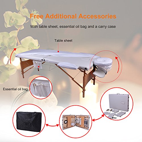 Portable Massage Table Spa Bed,76" Professional Height Adjustable 2 Folding Salon Bed with Carry Bag(White)