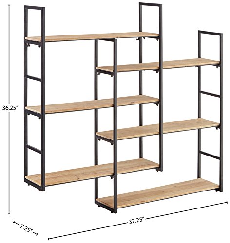 Rivet Modern Wood and Iron Shelves, 36.25" H, Natural and Black