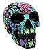 Atlantic Collectibles Day Of The Dead Black Multi Colored Floral Tattoo Skull Figurine 8.25