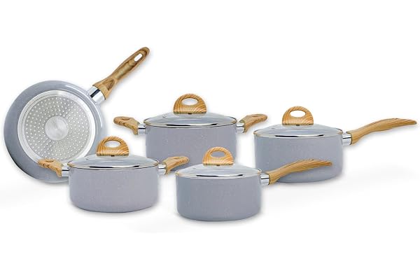 Brinox - Jogo de Panelas Ceramic Life 5 Peças Smart Plus com Fundo de Indução - Cinza Wooden