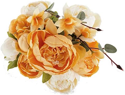 EZFLOWERY 1 Pack Artificial Peony Silk Flowers Arrangement Bouquet for Wedding Centerpiece Room Party Home Decoration, Elegant Vintage, Perfect for Spring, Summer and Occasions (1, Orange)