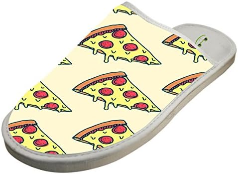 KOUY Pizzas Closed Toe Cotton Slippers Warm Soft Indoor Shoes Non-watertight 12 D(M) US