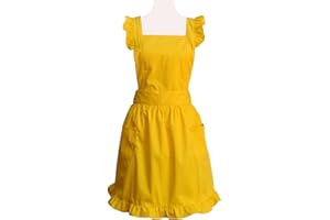 Hyzrz Cute Lovely Cotton Retro Kitchen Cooking Aprons for Women Girls Vintage Baking Apron with Pockets for Mother Gift