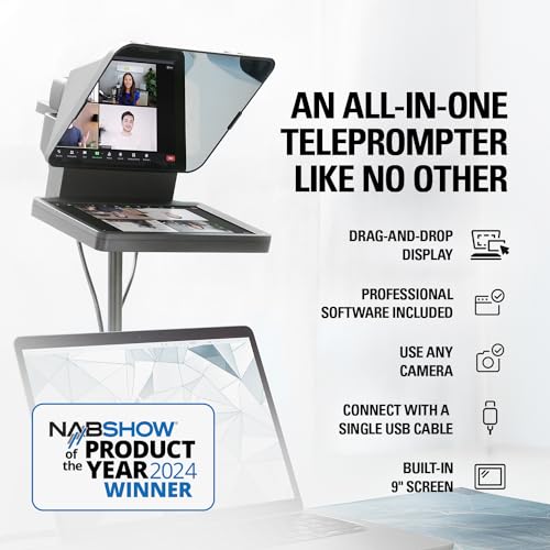 Elgato Prompter – Teleprompter with Built-in Screen for YouTube, Twitch, Zoom, MS Teams and More, Supports DSLR/Webcam/Smartphone, Drag & Drop Monitor Display, Works with Mac/PC & Stream Deck