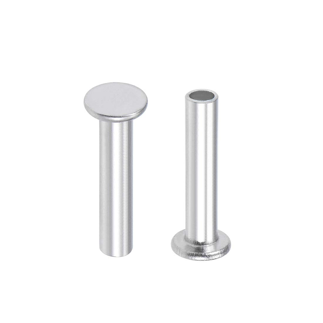 sourcing map 100 Pcs 3mm x 14mm Aluminum Flat Head Semi-Tubular Rivets Silver Tone