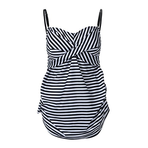 Meyerlbama Womens Bikini, Maternity Tankini Stripe Print Swimsuit Off Shouler Pregnant Suit (XL, Black)