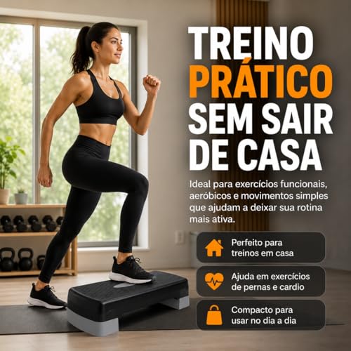 Step De Treino Premium com 2 Andares Ajustável Plataforma Antiderrapante Resistente Versátil Durável Ideal Para Treino Funcional Aeróbica Fitness Cardio Casa Academia