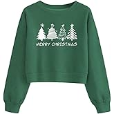 ZPL S Christmas Sweatshirt for Women Xmas Tree Graphic Long Sleeve Cropped Shirt Merry Christmas Holiday Fall Tops