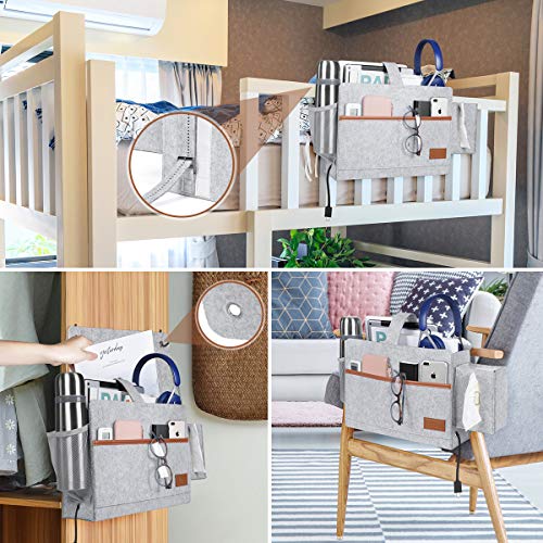 Bivan Bedside Pocket Felt Bedside Caddy Thicken Bedside Hanging Storage Organizer with Tissue Box and Water Bottle Holder, Dorm Bedroom Bed Sofa Storage Bag for Books Pad Phone TV Remote Chargers