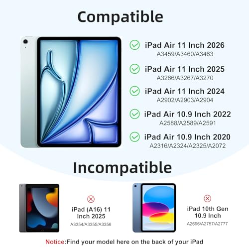 Akkerds Case for iPad Air 11 Inch M4/M3/M2 (2026/2025/2024), iPad Air 5th 4th Generation Case 10.9 Inch 2022/2020 with Pencil Holder [Auto Sleep/Wake], Black