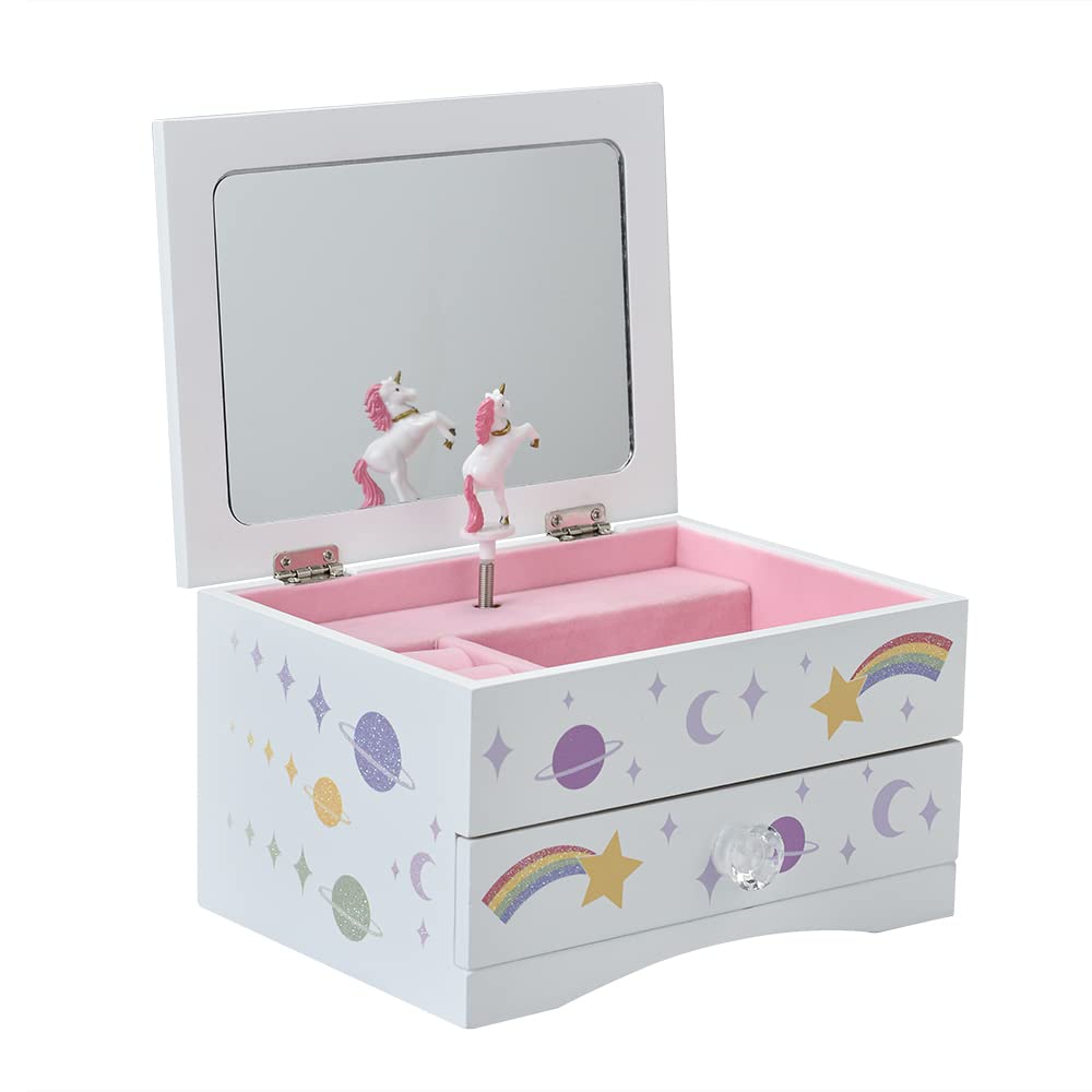 Art Lins Aliz Unicorn Music Jewelry Box for Girls and Teens - Wooden Jewelry Storage Box with Glittery Unicorn Designs - Charming Room Decor and Childhood Memories Keepsake Box (Purple Unicorn)