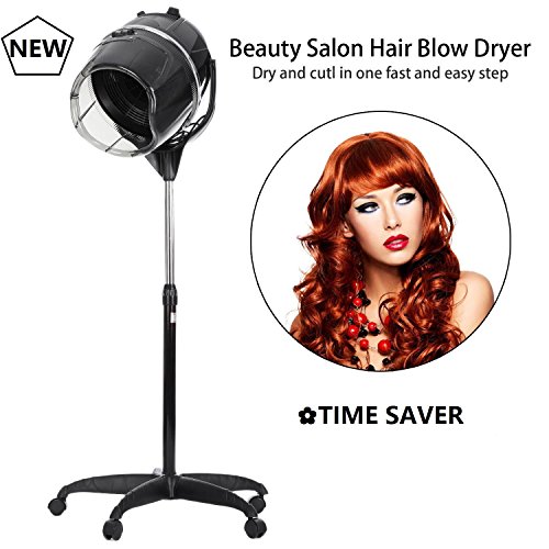 Click Here to See More Images Lantusi Professional Salon Stand Hair Dryer with Rolling Floor Stand, 1300W Portable Bonnet Adjustable Rolling Color Processor