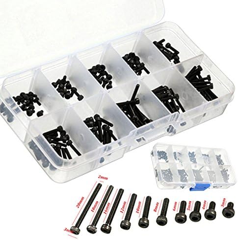 UCTOP 200pcs M2 Allen Bolt Hex Socket Round Cap Head Screw Assortment Kit Set Black