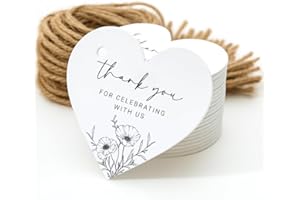 50 Heart Thank You Gift Tags with String Attached, Small Thank You for Celebrating with Us Gift Bag Tags for Presents and Per