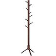VASAGLE Solid Wood Coat Rack, Free Standing Coat Rack, Tree-Shaped Coat Rack with 8 Hooks, 3 Height Options, for Clothes, Hats, Bags, for Living Room, Bedroom, Home Office, Dark Walnut URCR04WN
